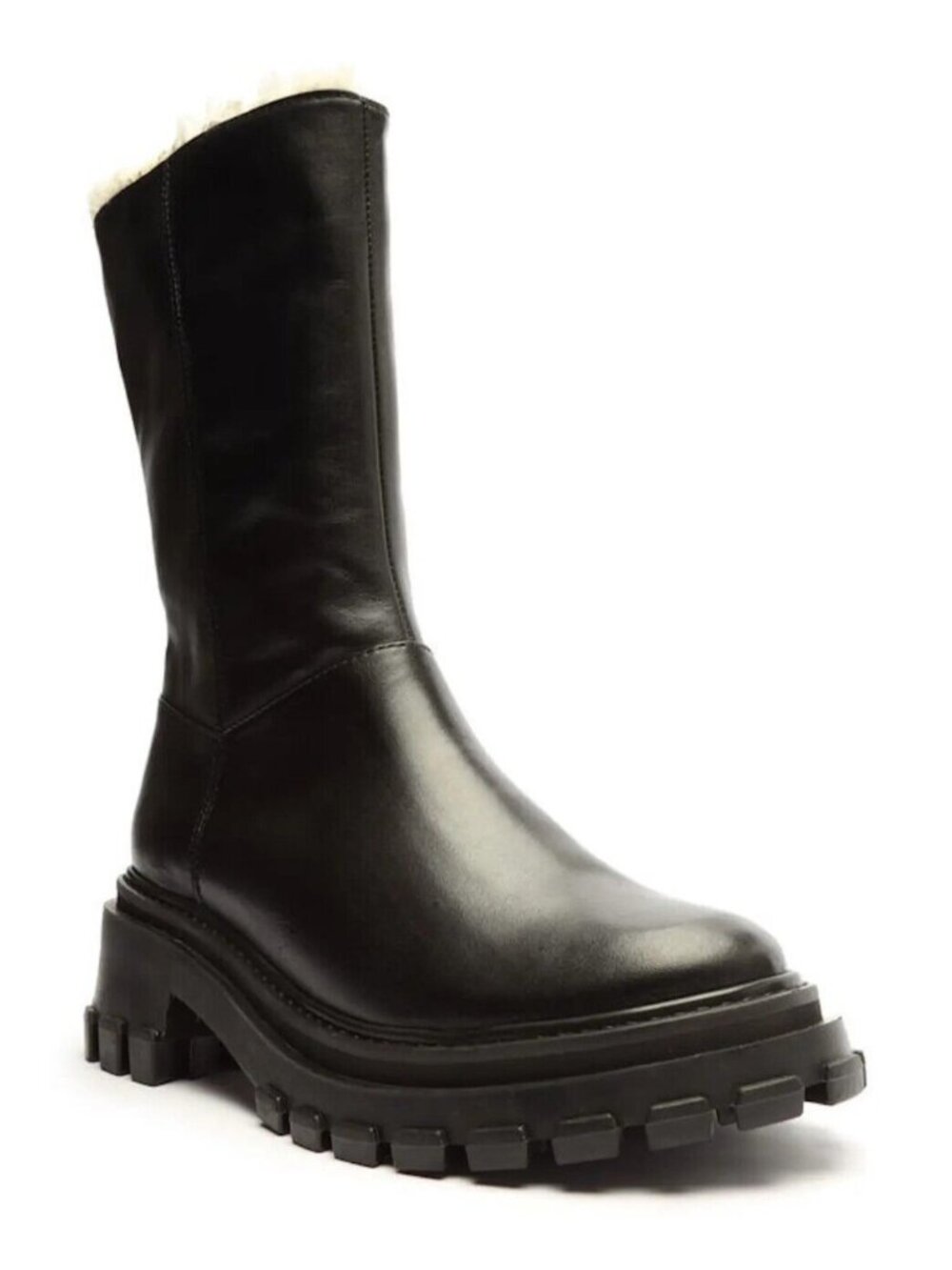 Schutz Juany Women's Faux Fur Lined Platform Winter Boots Black Leather Size 8.5